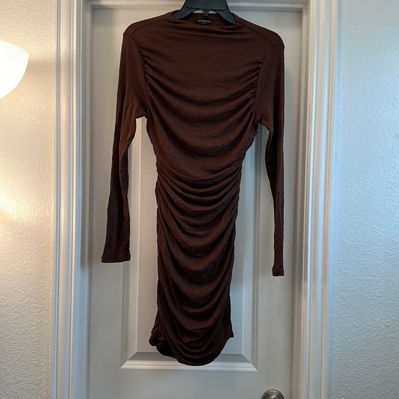NAKED WARDROBE Ruched Long Sleeve Cutout Minidress in Chocolate XL NWOT - Picture 2 of 11